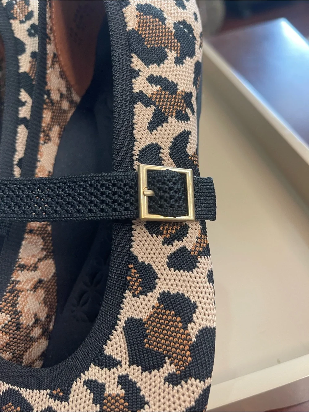 Leopard Print Mary Jane Woven Flats with Black Strap 10M - Picture 13 of 15